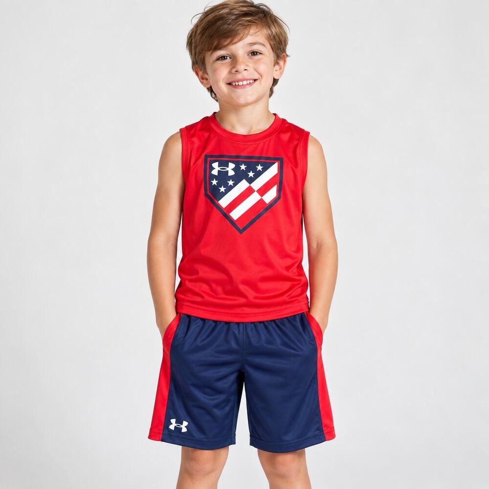 Dynamic Under Armour Boys' Blue & Red Tank & Shorts Set SIZE 6